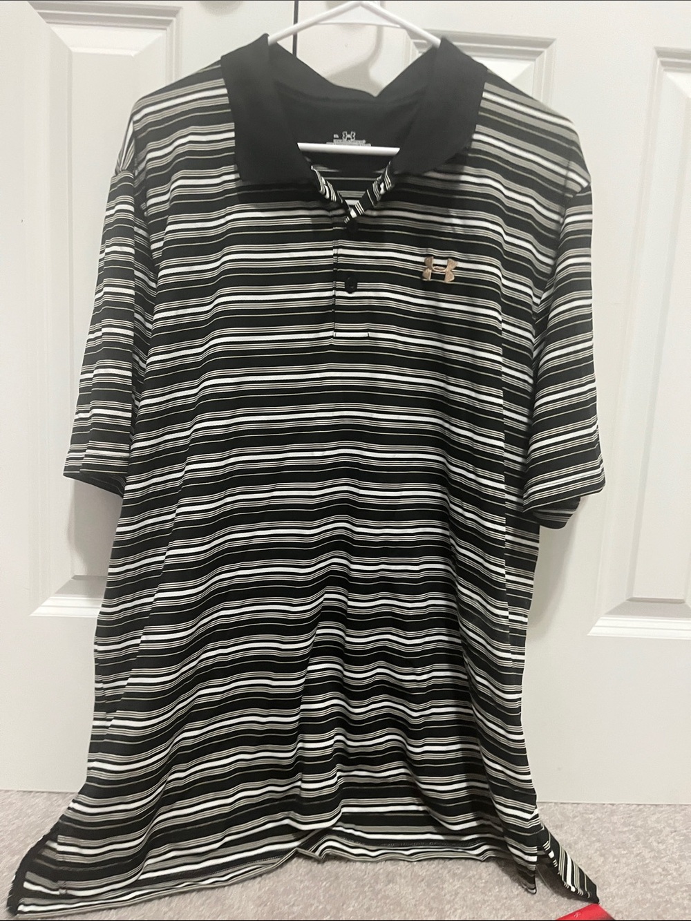 Under Armour Black & White Striped Polo with Contrast Collar